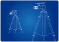 3d model tripod and camcorder on a blue