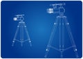 3d model tripod and camcorder on a blue Royalty Free Stock Photo