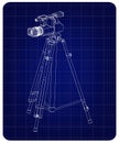 3d model tripod and camcorder on a blue Royalty Free Stock Photo