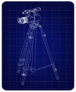 3d model tripod and camcorder on a blue