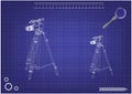 3d model tripod and camcorder on a blue Royalty Free Stock Photo