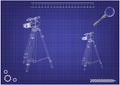 3d model tripod and camcorder on a blue