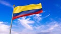 3d model of a waving Colombia flag. Blue sky background