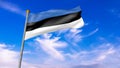 3d model of a waving Estonia flag. Blue sky background