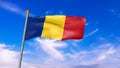3d model of a waving Romania flag. Blue sky background Royalty Free Stock Photo