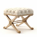 Ultra Detailed White Foot Stool In Beige And Gold Style