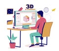 3d modeler creating three dimensional representation of object using computer software, vector isometric illustration. Royalty Free Stock Photo