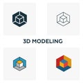 3D Modeling icon set. Four elements in diferent styles from design ui and ux icons collection. Creative 3d modeling icons filled, Royalty Free Stock Photo