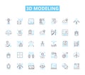3d modeling linear icons set. Rendering, Animation, CAD, Sculpting, Texturing, Shading, Lighting line vector and concept