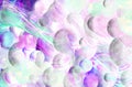 3D modeling multicolors bubbles. Colorful blue, pink, mint and purple background. Artistic strikes. Rays of light. Royalty Free Stock Photo