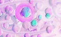 3D modeling multicolors bubbles. Colorful blue, pink, mint and purple background. Artistic strikes. Royalty Free Stock Photo