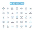 3d modelling linear icons set. Rendering, Sculpting, Texturing, Animation, Modeling, Rigging, Lighting line vector and