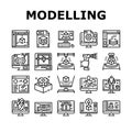3d Modelling Software And Device Icons Set Vector