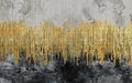 3d modern abstract oil painting wall art. Golden lines, gray and black drawing nordic background. Mural wallpaper Royalty Free Stock Photo