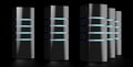 3D modern black servers with LED lights - great for topics like data center/ hosting/ storage etc Royalty Free Stock Photo