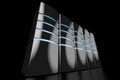 3D modern black servers with LED lights - great for topics like data center/ hosting/ storage etc Royalty Free Stock Photo