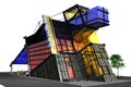 3D modern building with stained glass