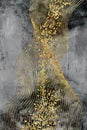 3d modern canvas artwork abstract oil painting wall art. Golden lines, gray and black drawing nordic background. Mural wallpaper Royalty Free Stock Photo