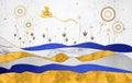 3d modern digital art mural wallpaper with dark blue and marble , gold mountain background . Golden dandelion flowers , light g