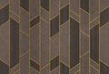 3d modern geometric mural wallpaper. Golden lines in dark background.