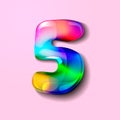 3d modern holographic number Five . 3d gelatinous number. 3d candy . Royalty Free Stock Photo