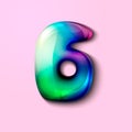 3d modern holographic number Six . 3d gelatinous number. 3d candy . Royalty Free Stock Photo