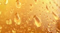 In this 3D modern illustration, condensation water or beer droplets are seen on glass yellow background. Rain drops on Royalty Free Stock Photo