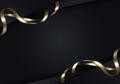 3D modern luxury template design black stripes with golden ribbon curly and lighting on dark background Royalty Free Stock Photo