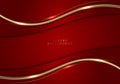 3D modern luxury template design red and gold wave stripes with golden glitter line light sparking on red background