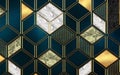 3d modern mural wallpaper . Golden lines, Geometric forms in dark background . for interior home decor Golden lines and dark marb