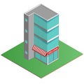 3D Modern office building, business center in the isometric projection. Royalty Free Stock Photo