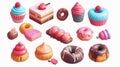 A 3D modern realistic object made of cupcakes, cake, donuts, and candy.
