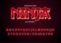3d modern red metallic game style font alphabet collection. Ninja game logo title template. Realistic metal font. Shiny metallic Royalty Free Stock Photo