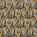 3d modern seamless pattern. Digital mosaic background. Repeat tribal ethnic backdrop. Greek floral surface ornaments. Twisted