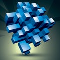 3D modern stylish abstract construction, blue facet object constructed from different geometric parts