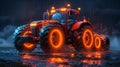 modern Tractor icon in bright neon graphic style black background Royalty Free Stock Photo