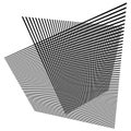 3D moire grid mesh. Tilted, skew intersecting lines pattern vector