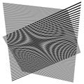 3D moire grid mesh. Tilted, skew intersecting lines pattern vector