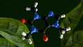 A molecular model of caffeine with tea leaves Royalty Free Stock Photo