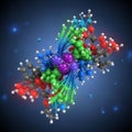 3D molecular model displaying a complex arrangement of atoms connected Royalty Free Stock Photo
