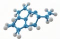 3D molecular model showing linked blue spheres and white spheres forming a complex structure. This chemical representation Royalty Free Stock Photo