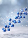 3D molecular structure of blue atoms on blurred scientific background Royalty Free Stock Photo