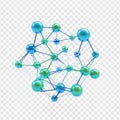 3D molecular structure model with interconnected blue and green atoms isolated on transparent background Royalty Free Stock Photo