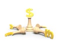 3D money chess with golden dollar currency king Royalty Free Stock Photo