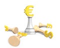 3D money chess with golden euro currency king Royalty Free Stock Photo