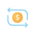 3D Money exchange icon. Concept of currency exchange or cash back. Money conversion. Dollar icon.