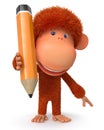 3D monkey with a pencil