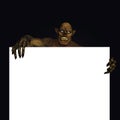3D monster holding a blank sign Royalty Free Stock Photo