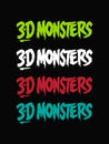 3D Monsters horror font text design.Vector design.Isolated on black background