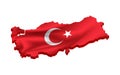 3D moon and star figure on turkey 3D map render, waving flag turkey, turkish flag, eps 10 vector illustration